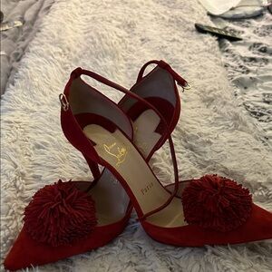 Christian Louboutin Red Pom-Pom Heels